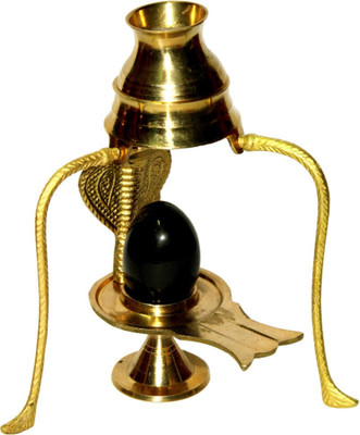 VALUE CRAFTS Black Shaligram Shiva Ling / Shivling with Brass Jalahari Yoni , Kalash with Stand Decorative Showpiece - 10 cm Decorative Showpiece  -  10.16 cm(Brass, Black, Gold)