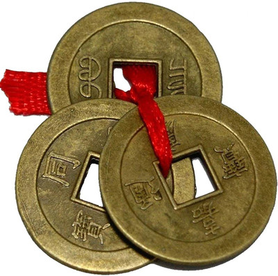 PPJ Feng Shui Vastu Lucky Brass Coins Set of 3 Tied in Red Ribbon for Wallet Purse Wealth Prosperity Money Good Luck /Gift Gold(1 inch x 1 inch x .5 inch) Weight 24g (6 PCS OF 3 PAIR TOTAL 18 PCS) Decorative Showpiece  -  2.5 cm(Brass, Gold)