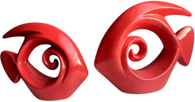 Anantum Global Handcrafted Ceramic Red Fish Decorative Showpiece Set of 2 Decorative Showpiece  -  20 cm(Ceramic, Red)