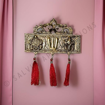 salvusappsolutions Metal Tirupati Shankh Chakra Namah wall hanging with Latkan (Golden_7x5 Inch) Decorative Showpiece  -  12 cm(Metal, Gold)