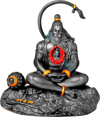 DIVINE Black Hanuman Idol with Ram Darbar in Heart Murti for Home Car Dashboar Decorative Showpiece  -  10 cm(Resin, Black)