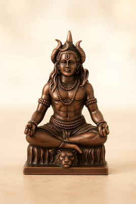 ringzinnie Lord Shiva Idol for Car Dashboard | Reversible Mahadev Murti in Meditation Pose Decorative Showpiece  -  6 cm(Brass, Copper)