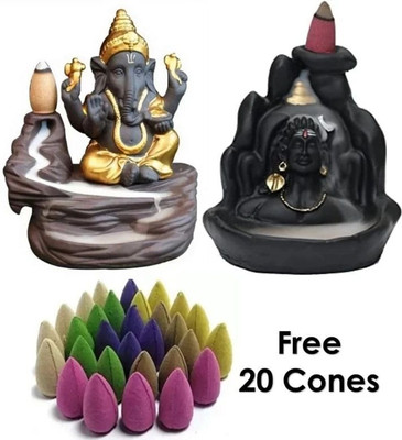 Jagmohan Enterprises Adiyogi and Gold ganesh smoke backflow combo with free 20 cones. Decorative Showpiece  -  12 cm(Polyresin, Black)