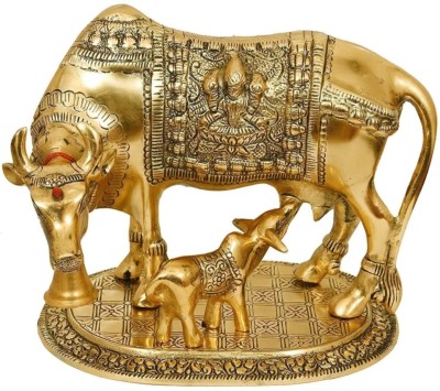 SBBCO Craft Metal Small gold polish Kamdhenu Cow 7 cm only Decorative Showpiece  -  15 cm(Metal, Gold)