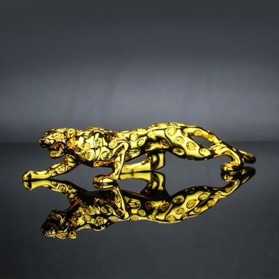 Elegant Lifestyle Creative Leopard Statue, Lucky Fengshui Jaguar/Cheetah Gift for Car Office Home Decorative Showpiece  -  6 cm(Polyresin, Gold)