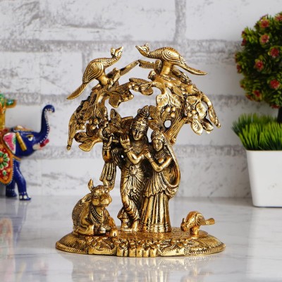 DecorHouse Premium Radha Krishna & Kamdhenu Cow Kalpvriksha Tree Decorative Showpiece  -  22.86 cm(Metal, Gold)