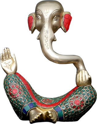 SGE SGE Brass Ganesha Idol Decorative Showpiece  -  14 cm(Brass, Gold)