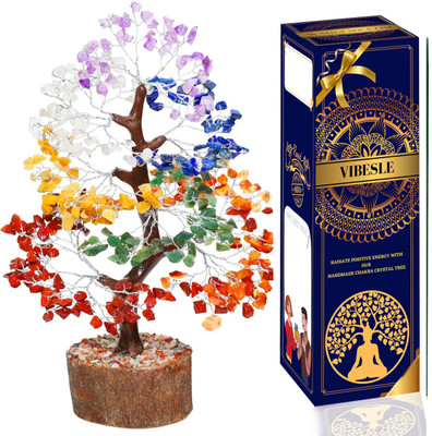VIBESLE Seven Chakra Gemstone Tree Feng Shui Figurine Money Bonsai Decorative Showpiece  -  25 cm(Stone, Multicolor)