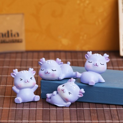 eCraftIndia Set of 4 Miniature Cute Deer Statues Animal Figurines Showpieces Decorative Showpiece  -  5 cm(Polyresin, Purple)