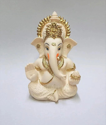 Mishtukocrafts Mishtukocrafts Peach Ivory Ganesha Statue/idol /murti for home/office/room Resin Decorative Showpiece  -  8.75 cm(Resin, Peach)