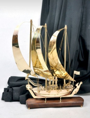 NestoriaLiving “Golden Voyage” Brass Ship Showpiece 12 Inch Decor Decorative Showpiece  -  30 cm(Brass, Gold)