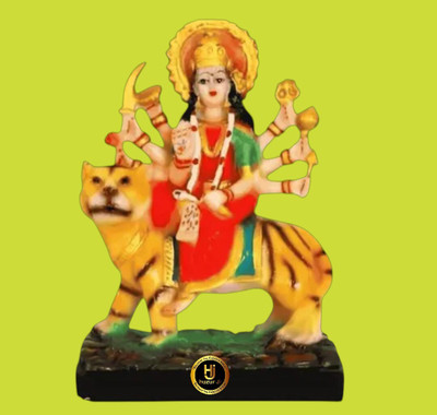 HUZUR JI Durga on Tiger Statue Goddess of War Decorative Showpiece  -  10 cm(Resin, Multicolor)