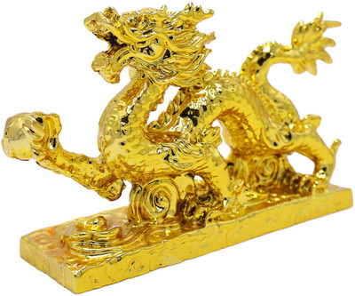 BhagyeG Chinese Feng Shui Dragon Statue For Luck Success Office Home Decoration Golden Decorative Showpiece  -  10 cm(Resin, Gold)