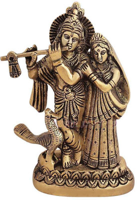 Om Pooja Shop Radha Krishna Brass Idol for Temple & Home Decoration Decorative Showpiece  -  15.24 cm(Brass, Gold)