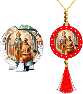 GiftsRange Ram Darbar Silver Car Dashboard Idol & Red Car Hanging (Set of 2) Decorative Showpiece  -  20 cm(Plastic, Multicolor, Silver)