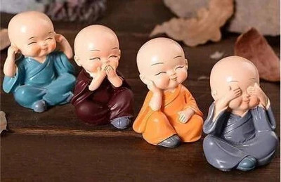 Unique Creations Baby Monk Buddha Statue Set of 4 Decorative Showpiece  -  5 cm(Polyresin, Multicolor)