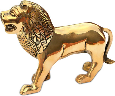 vastu vardan Vastu Brass Lion For Confidence / Power / Vastu Remedy { Pack-01} Decorative Showpiece  -  9.5 cm(Brass, Gold)