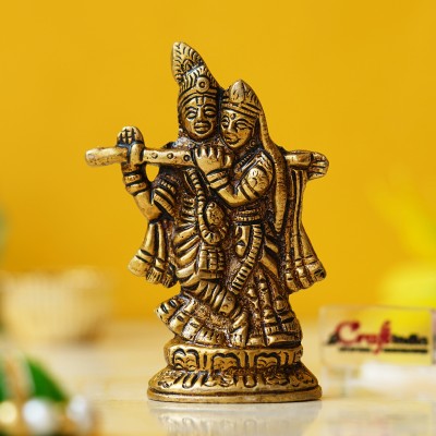 eCraftIndia Golden Brass Radha Krishna Murti Idol - God Goddess Statue Showpiece Decorative Showpiece  -  8 cm(Brass, Gold)