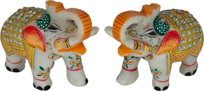 Krafts & Kreations Marble Elephant Multicolour - Medium (11 cm) Decorative Showpiece  -  11 cm(Marble, Multicolor)