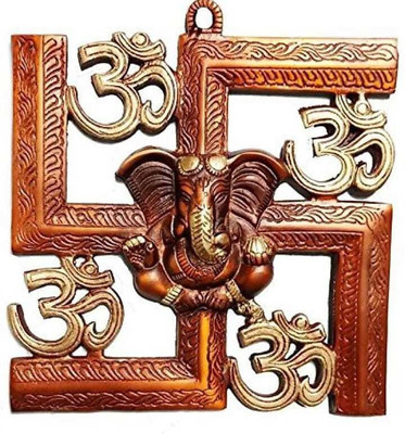 Indra Art Collection Metal Wall Hanging Om Swastik Ganesha Decorative Showpiece  -  23 cm(Aluminium, Gold, Brown)