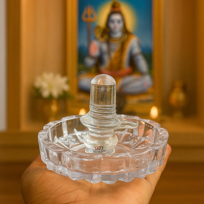 salvusappsolutions Handcrafted Crystal Shivling with Puja Plate for Home & Office Decorative Showpiece  -  3 cm(Crystal, Clear)