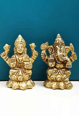 CPYFASHION Premium Brass Lakshmi Ganesha Idol for Puja & Home Décor Decorative Showpiece  -  7 cm(Brass, Copper)