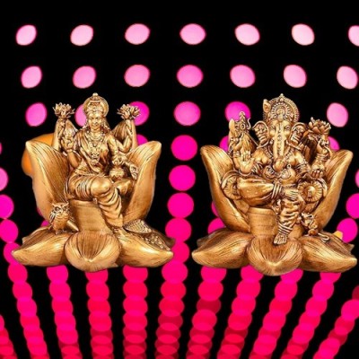 Haridwar Divine Polyresin Murti Laxmi Ganesh Ji for Diwali Gift, Home Decor Temple Decorative Showpiece  -  10.7 cm(Resin, Gold)