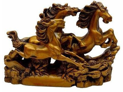 NITIN COLLECTION FENGSHUI/VASTU THREE RUNNING HORSES Decorative Showpiece  -  8 cm(Polyresin, Brown)