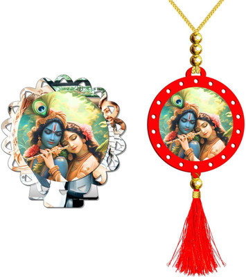 SANBIA Radha Krishna Silver Car Dashboard Idol & Red Car Hanging Combo (Set of 2) Decorative Showpiece  -  8 cm(Plastic, Multicolor, Silver)