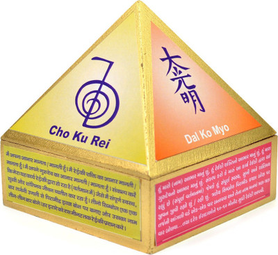 REIKI CRYSTAL PRODUCTS Wish Pyramid Wish Box Fengshui Wooden Box With Reiki Symbols Decorative Showpiece  -  11 cm(Wood, Gold, Red)