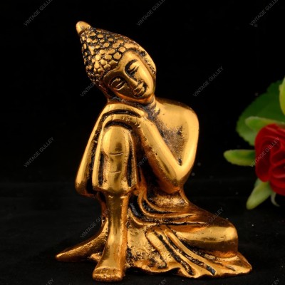 vintage gulley White Metal Golden Oxidized Resting Buddha Decorative Showpiece  -  9 cm(Metal, Gold)