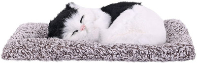 Hoodinter Dashboard Décorative Sleeping Cat Interior Décor Soft Toy Showpiece For Car Home Decorative Showpiece  -  26 cm(Fabric, Black, White)