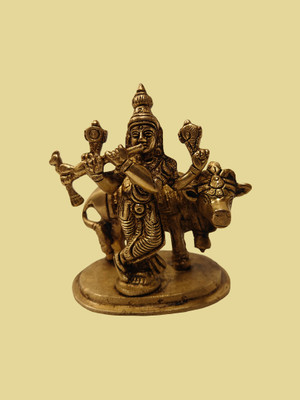 Brass idol Brass Krishna Statue with Cow, 4 Inch Height, 500 Gram Decorative Showpiece  -  10 cm(Brass, Gold)
