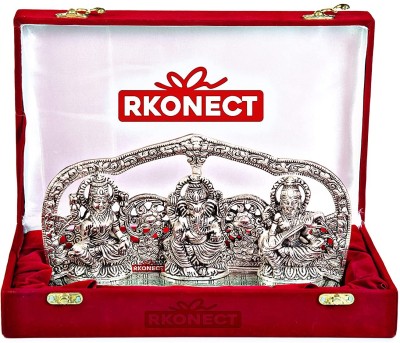 Delhi Gift House Silver Laxmi Ganesh Saraswati idol in Velvet Box Decorative Showpiece  -  18 cm(Aluminium, Metal, Silver)