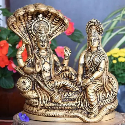 Chkoteravatiya laxmi vishnu idol, Lakshmi Vishnu Ji , Gold, Standard,Brass Lord Laxmi,Vishnu Decorative Showpiece  -  10 cm(Brass, Gold)
