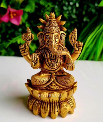 CPYFASHION Premium Brass Lakshmi Ganesha Idol for Puja & Home Décor Decorative Showpiece  -  8 cm(Brass, Copper)