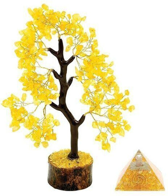vastu vardan Citrine Tree(300beads) with Pyramid(2inch) | for Home Décor & Vastu Decorative Showpiece  -  22 cm(Crystal, Yellow)