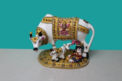 Antiques Nirmala Laddu gopal with cow Decorative Showpiece  -  15 cm(Metal, White)