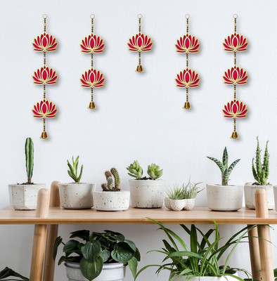 Sohibe Lotus Wall hanging Backdrop Decoration Festival Hangings (Pack of 5) Decorative Showpiece  -  40 cm(Wood, Multicolor)