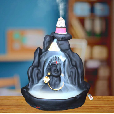 KLASSYWORLD Adiyogi shiv shankar mahadev smoke backflow fountain Waterfall statue, 20 cones Decorative Showpiece  -  9 cm(Polyresin, Brown)