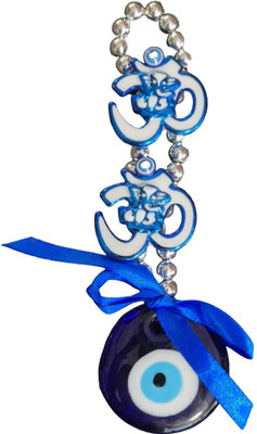 SMARTEXPO Om with Ganesh Evil Eye Wall Hanging for Success in your Home or Workspace Decorative Showpiece  -  16 cm(Glass, Blue)