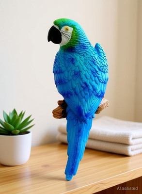 Craftpitaraa blue parrot Handmade Bird Sculpture for Home Decor, Garden Decor, Balcony Decorative Showpiece  -  27.5 cm(Resin, Blue)