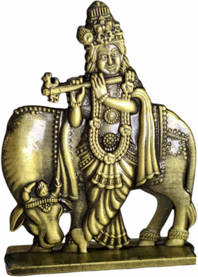 M Men Style Religious Lord Krishna for Car Dashboard, Kanha with Flute Statue Decorative Showpiece  -  5 cm(Metal, Green)