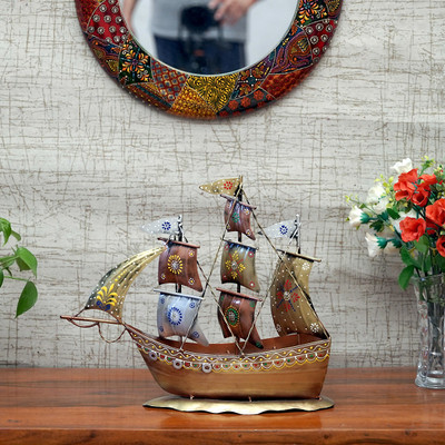 Craft Tree Craft Tree Metal Handpainted Ship in Golden Color Decorative Showpiece  -  35.56 cm(Metal, Gold)