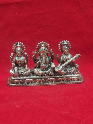Vishal Murti Puja Bhandar Brass Lakshmi Ganesh Saraswati Idol Set–Antique Finish Hindu God Trio Statue Decorative Showpiece  -  8 cm(Brass, Gold)