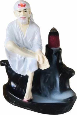 MORATER Sai Baba Water Fountain Showpiece With 10 incence backflow cone Decorative Showpiece  -  11 cm(Polyresin, White)