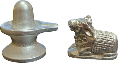 Rudratva Original Parad (Mercury) Shivling and Nandi ji set (50-60 grams) / Decorative Showpiece  -  3 cm(Metal, Silver)