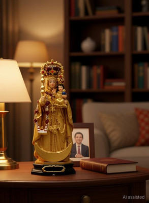 Divine Creations Mother Mary Statue Our Lady of Velankanni for Altar Decorative Showpiece  -  15 cm(Polyresin, Gold)