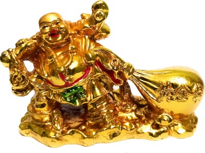 Ayyappantraders Laughing Buddha Stand with Side Money Potli Bag Decorative Showpiece  -  7 cm(Polyresin, Gold)