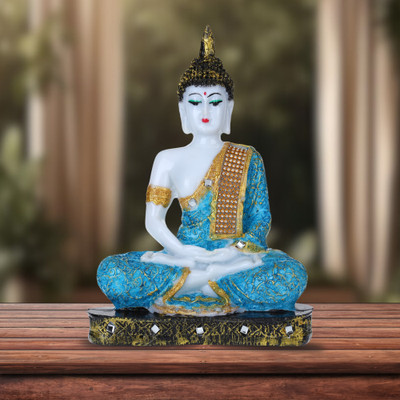 PERFECT Beautiful Lord Gautam Buddha in Meditating Position Statue for Home Decor Decorative Showpiece  -  25 cm(Marble, Blue)